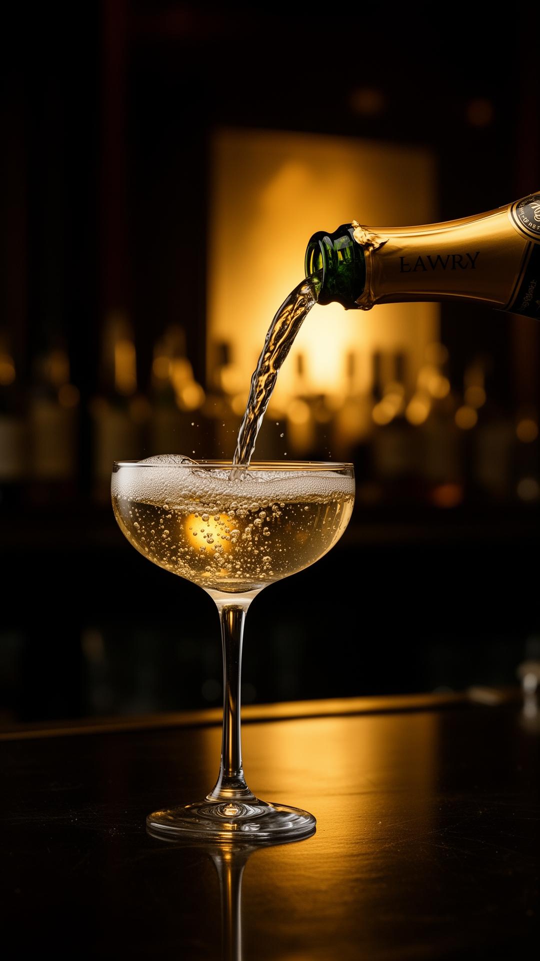 Champagne being poured into a coupe at the bar